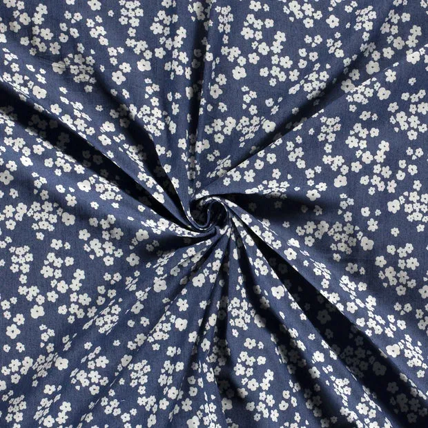Blossoms Printed Stretch Denim Fabric