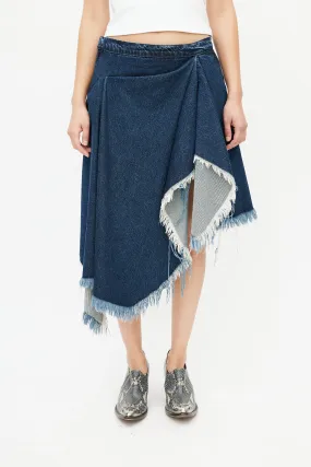 Blue Denim Gathered Asymmetrical Skirt
