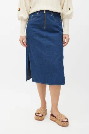 Blue Denim Midi Skirt