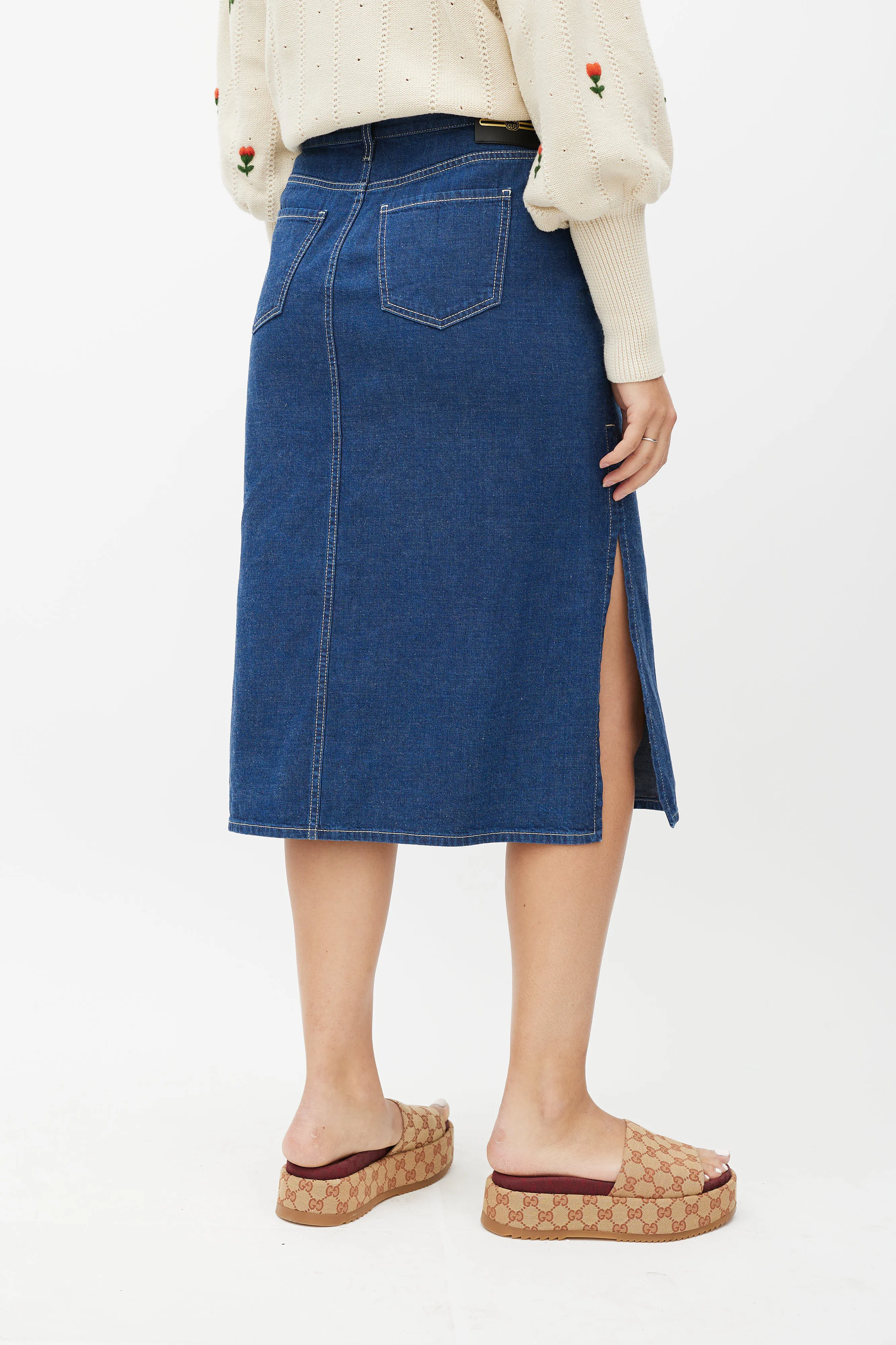 Blue Denim Midi Skirt