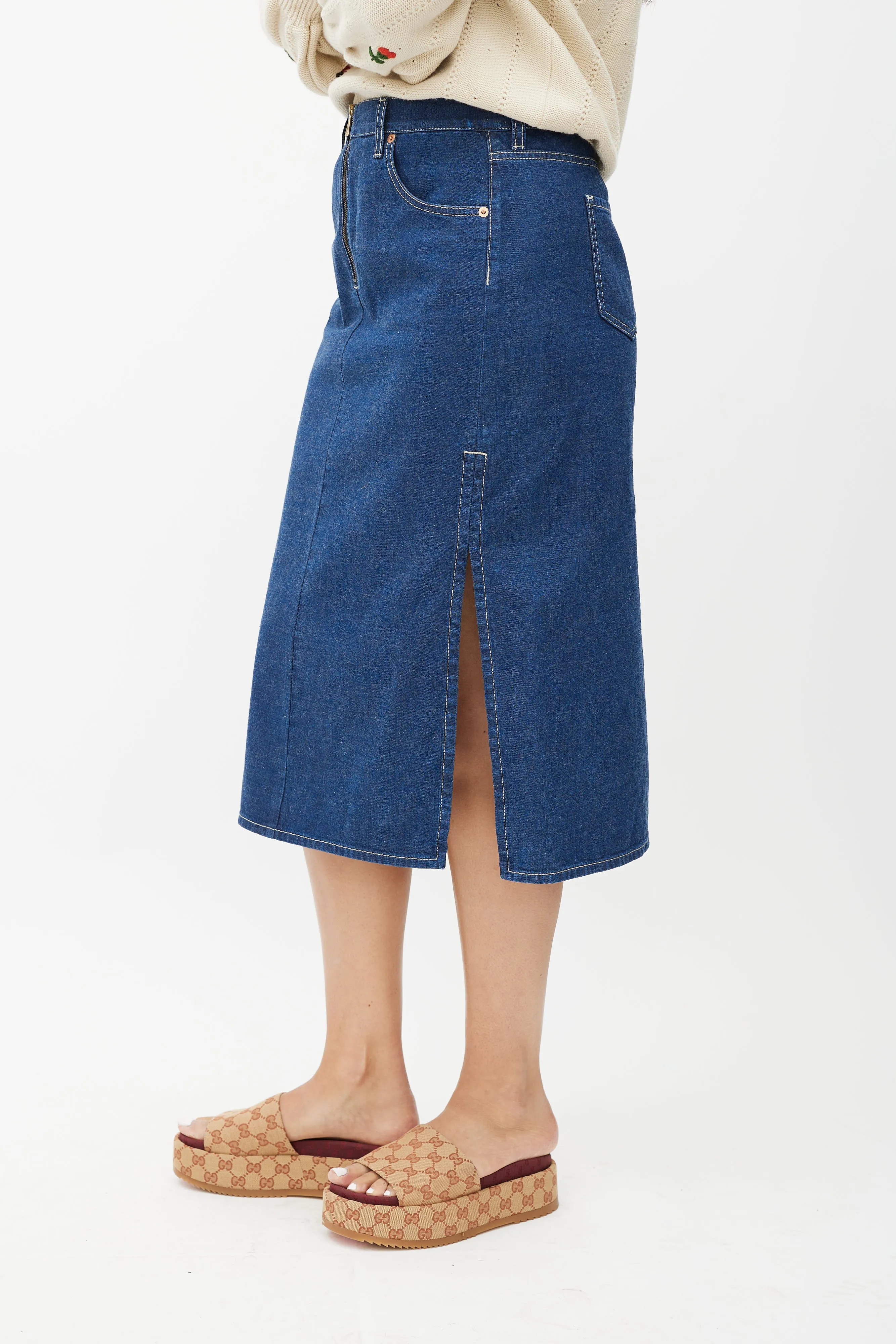 Blue Denim Midi Skirt