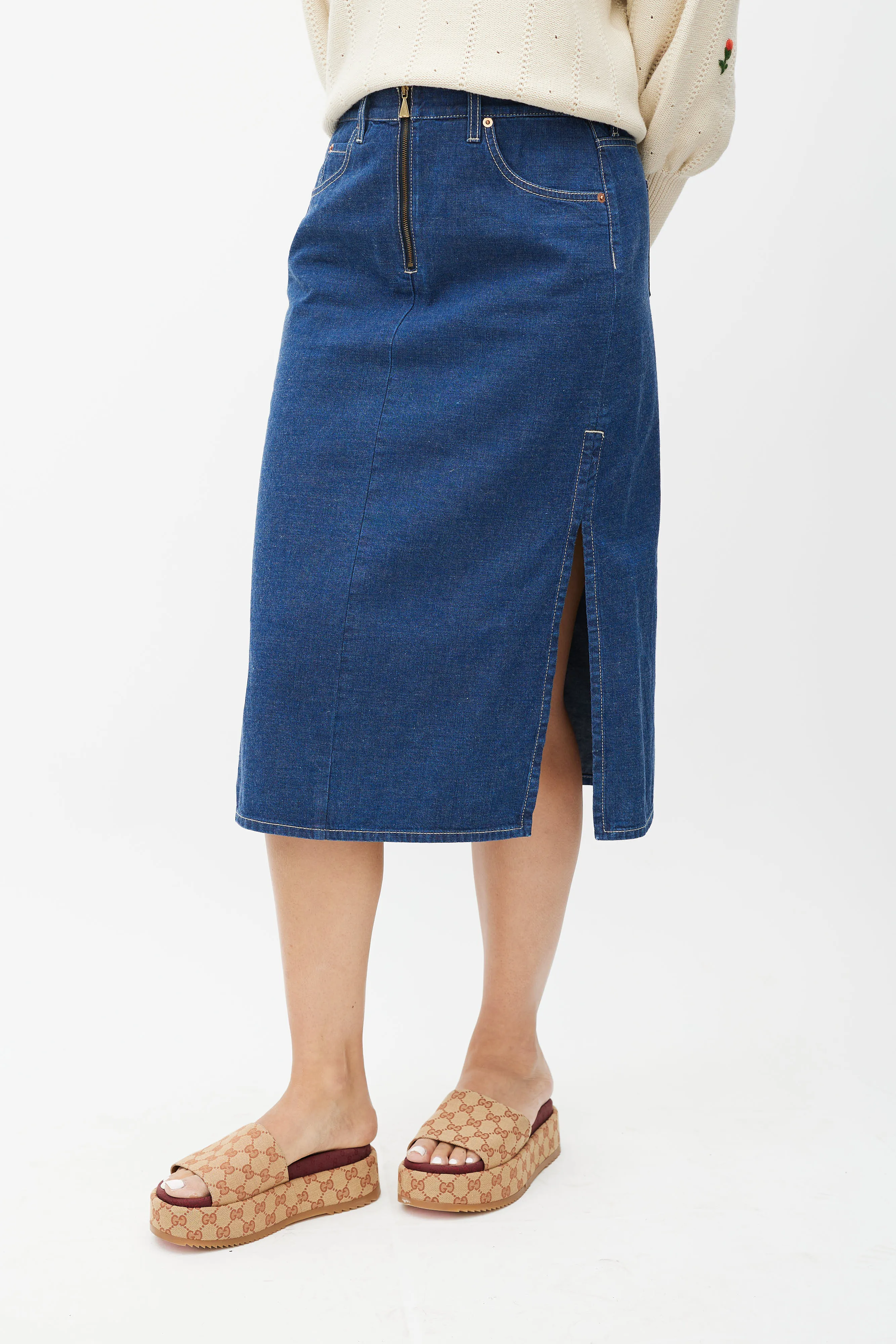 Blue Denim Midi Skirt