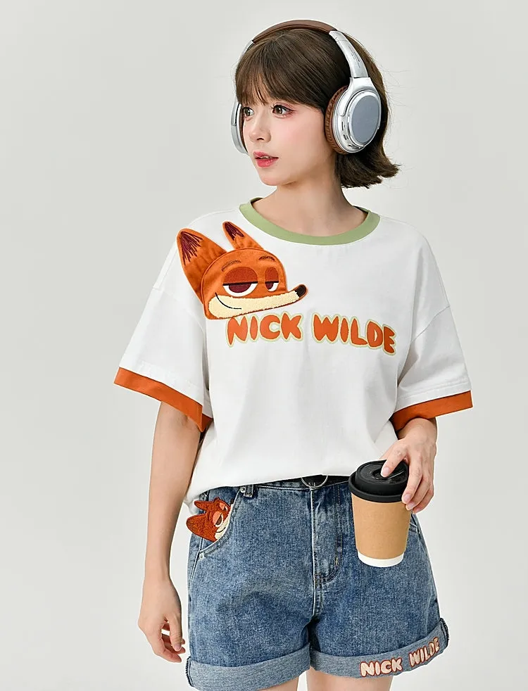 Cute All-Match Cartoon Fox Embroidered Denim Shorts
