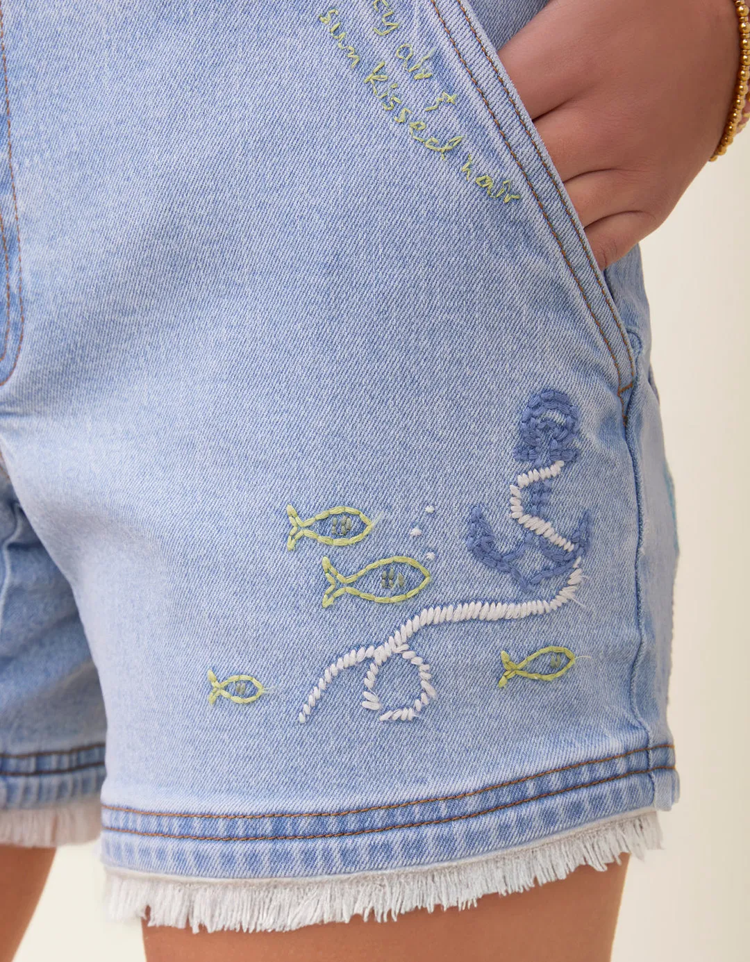 Dawn Embroidered Denim Shorts by Spartina 449