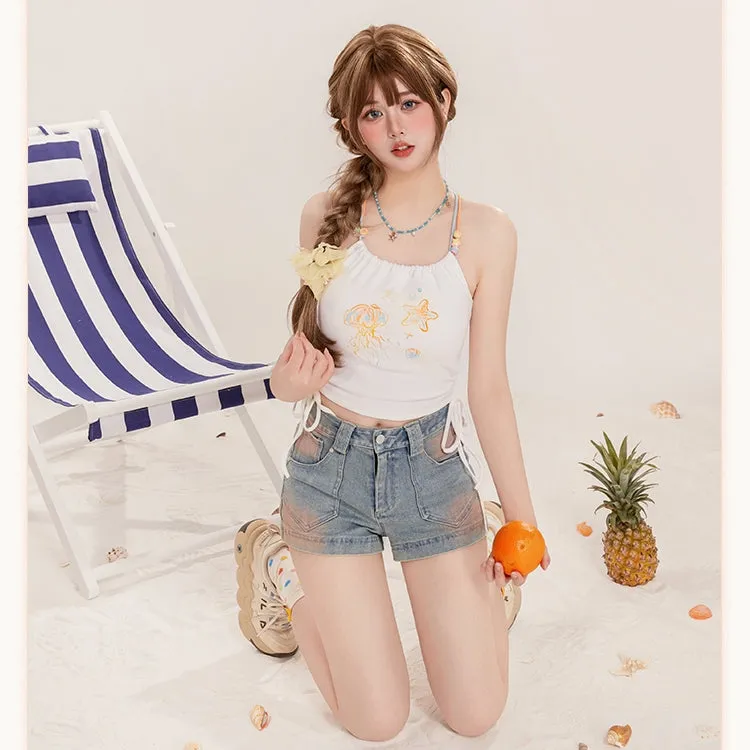 Energetic Girl Style Light Blue Denim Shorts