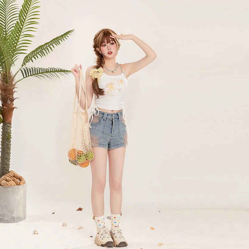 Energetic Girl Style Light Blue Denim Shorts