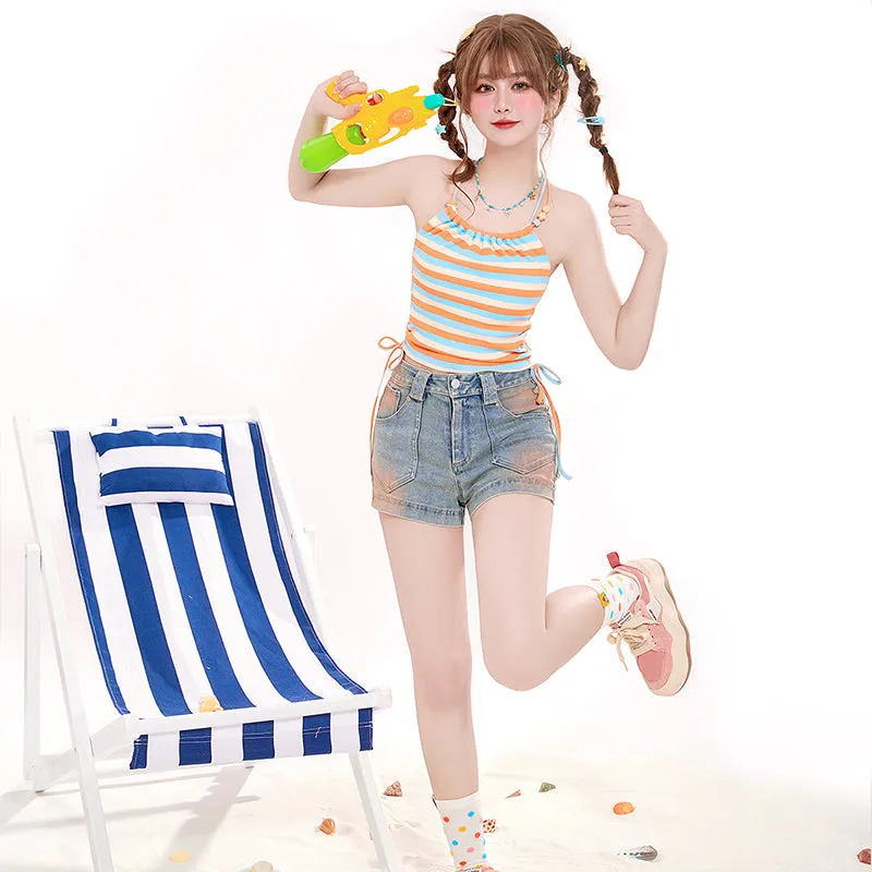 Energetic Girl Style Light Blue Denim Shorts