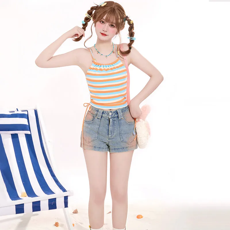 Energetic Girl Style Light Blue Denim Shorts