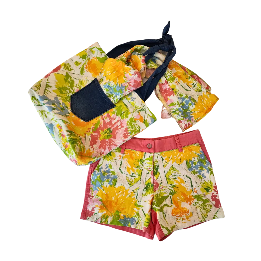 Full Set - Pink Denim with Flower Print fully Upcycled