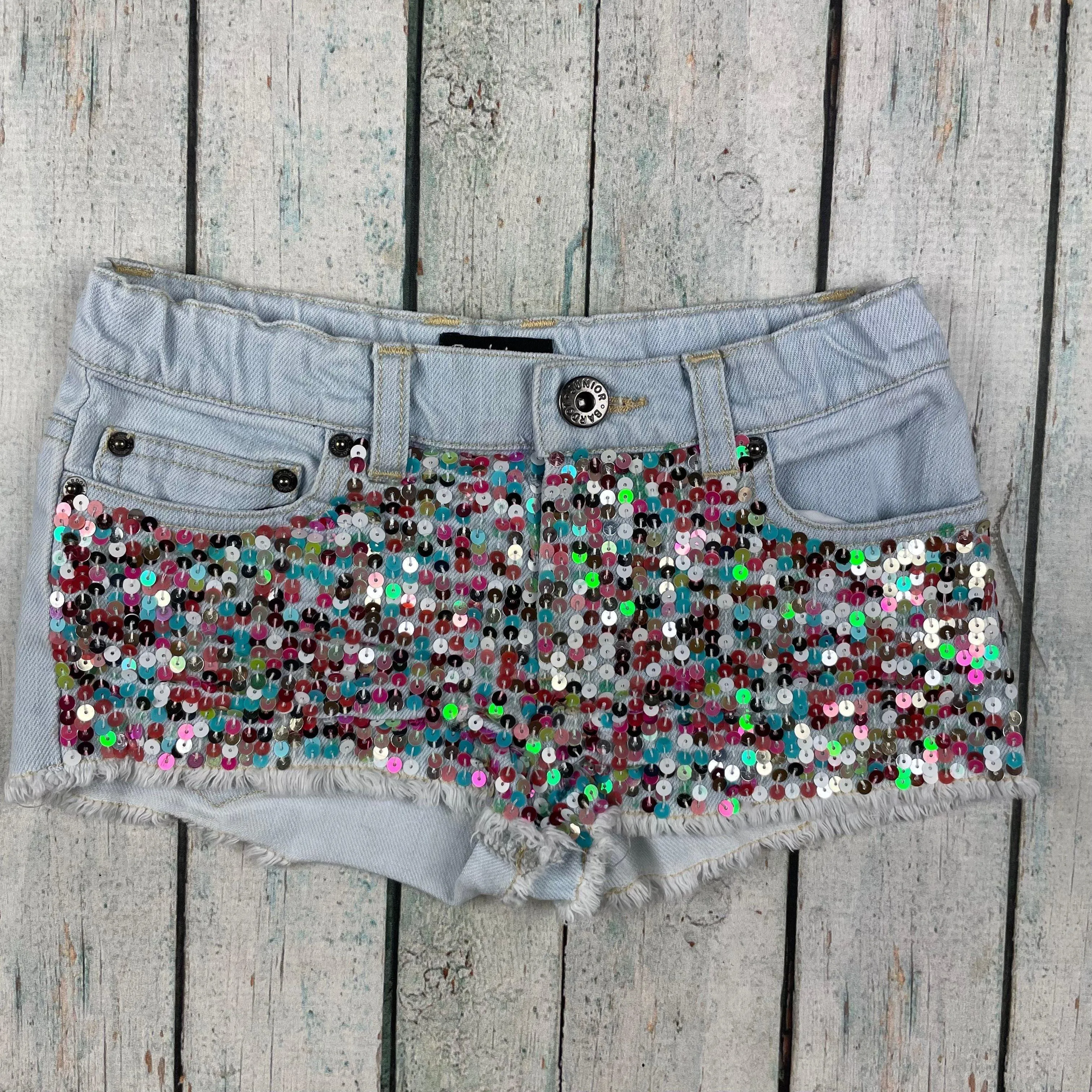 Girls Bardot Junior Sequinned Front Denim Shorts - Size 4 Years