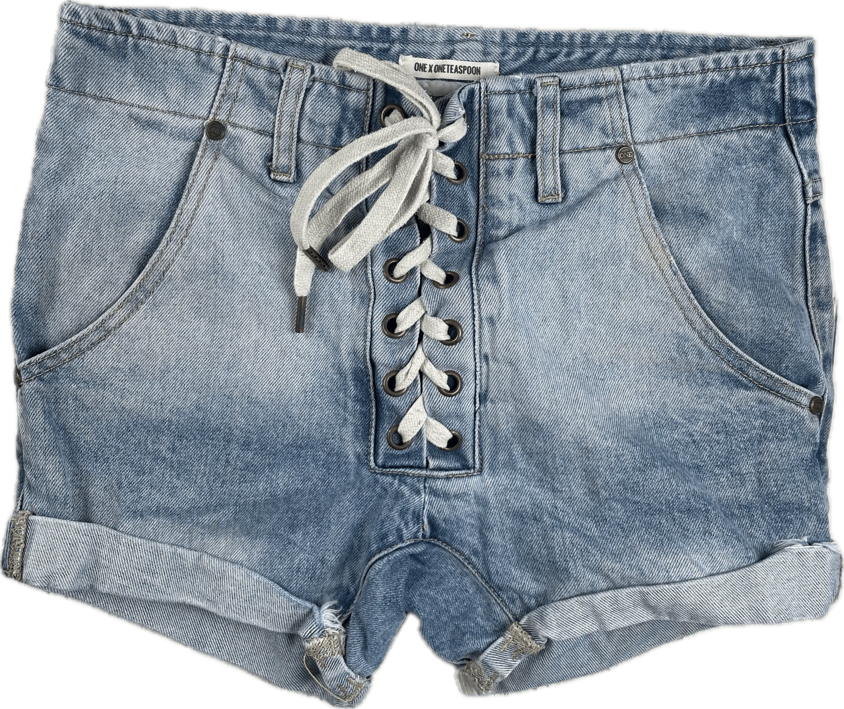 One Teaspoon 'Super Freaks' Lace Up Front Denim Shorts  - Size 27"