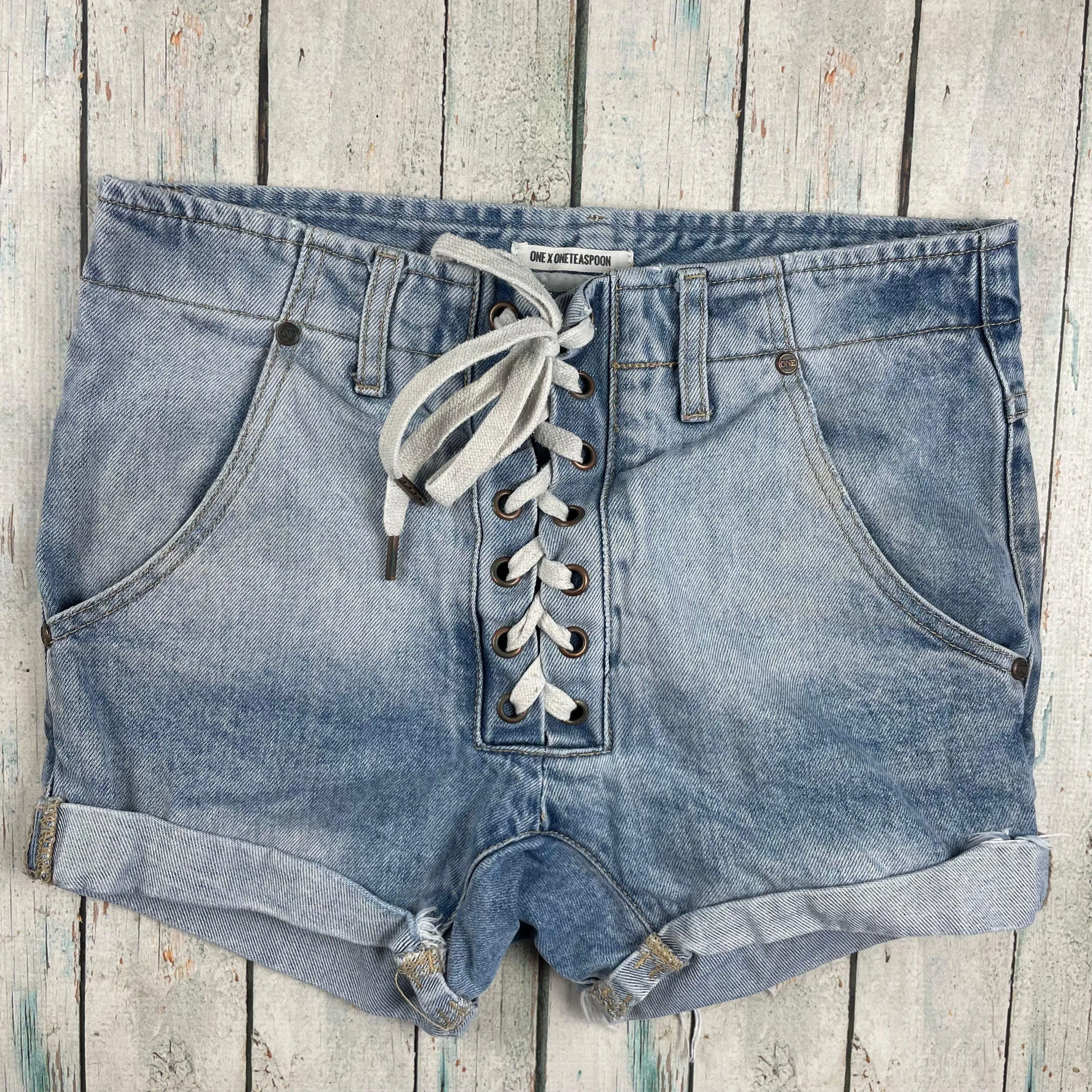 One Teaspoon 'Super Freaks' Lace Up Front Denim Shorts  - Size 27"