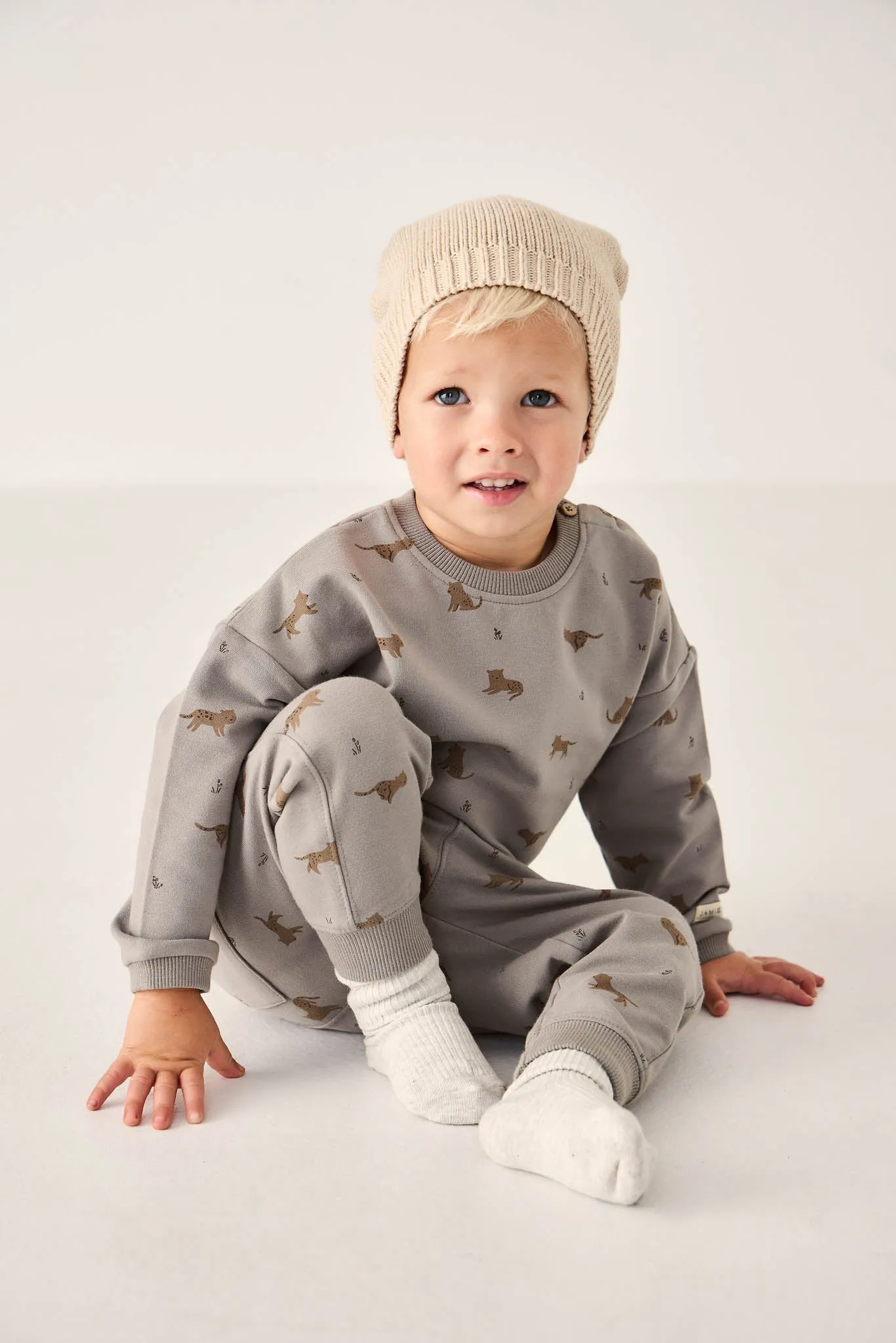 Organic Cotton Jalen Track Pant - Lenny Leopard Sage