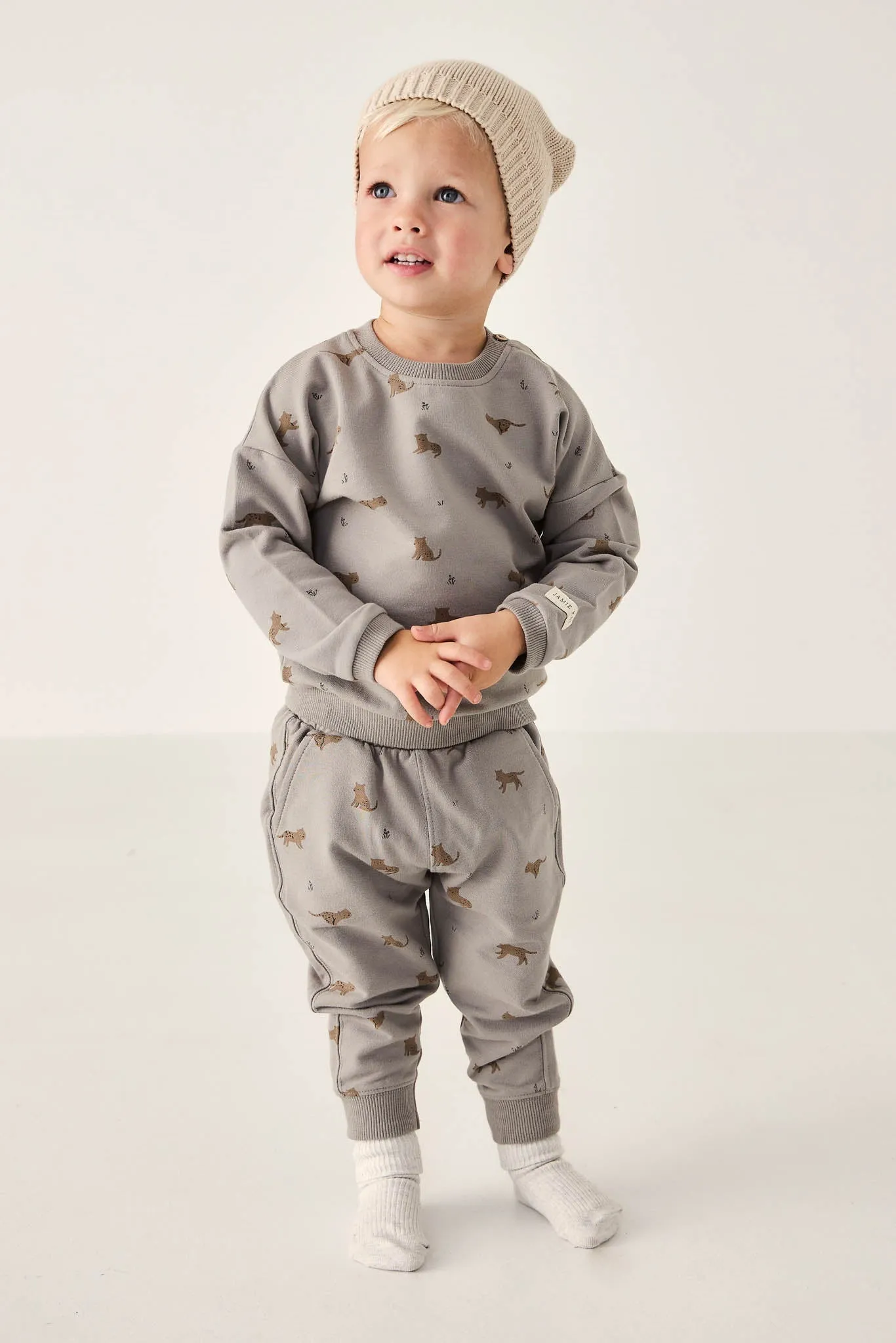 Organic Cotton Jalen Track Pant - Lenny Leopard Sage