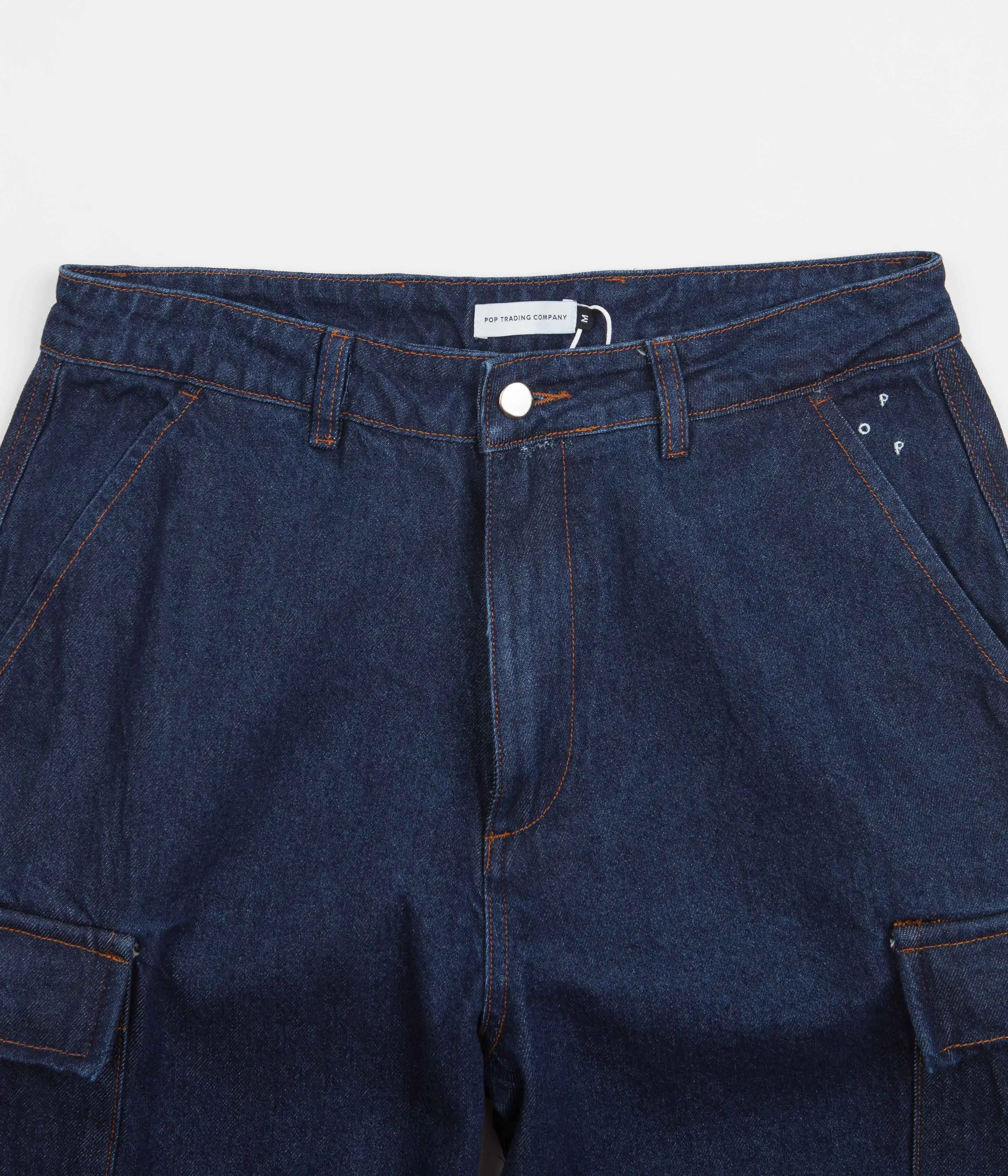Pop Trading Company Denim Cargo Pants - Dark Stonewash