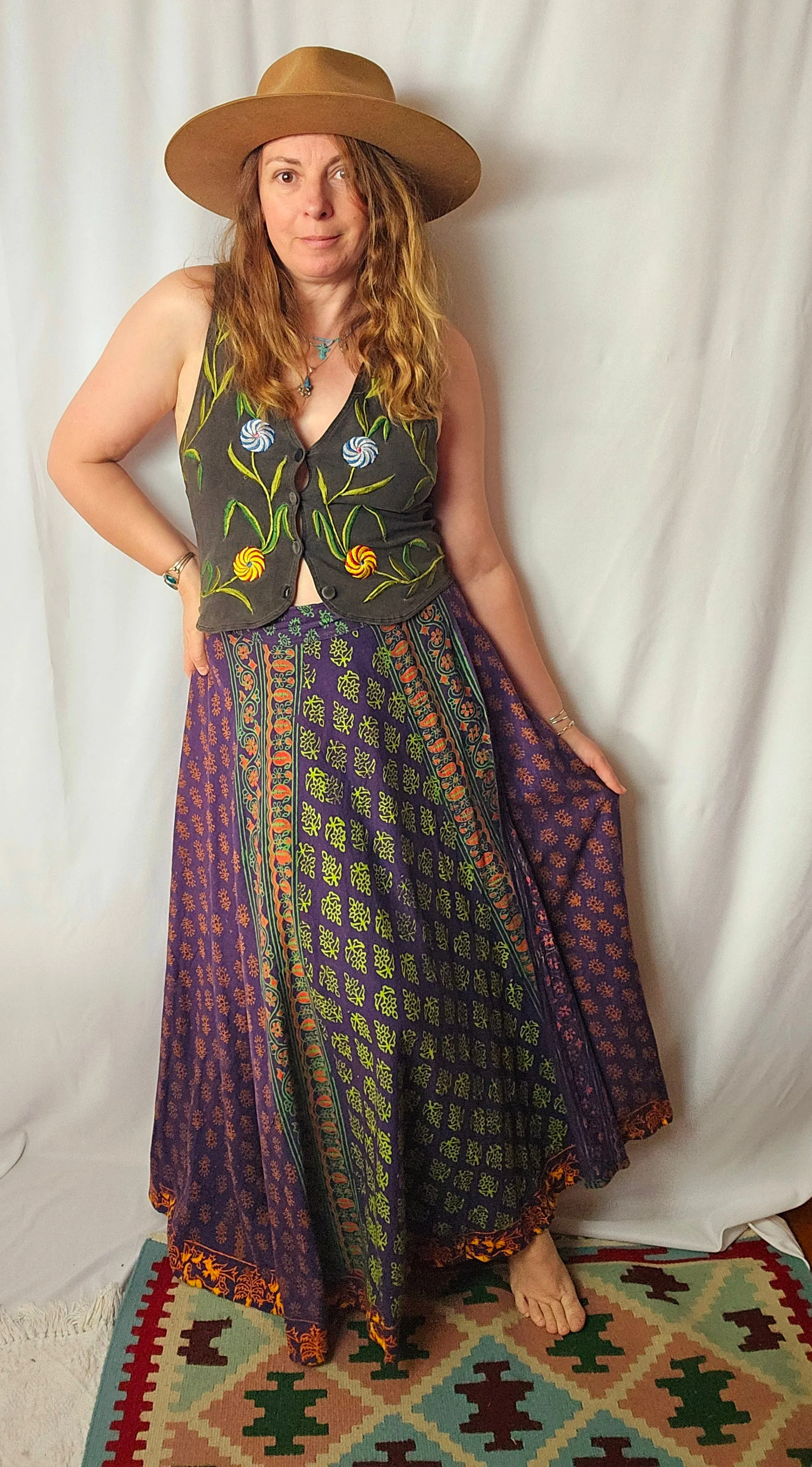VINTAGE Indian Cotton Block Print Wrap Skirt