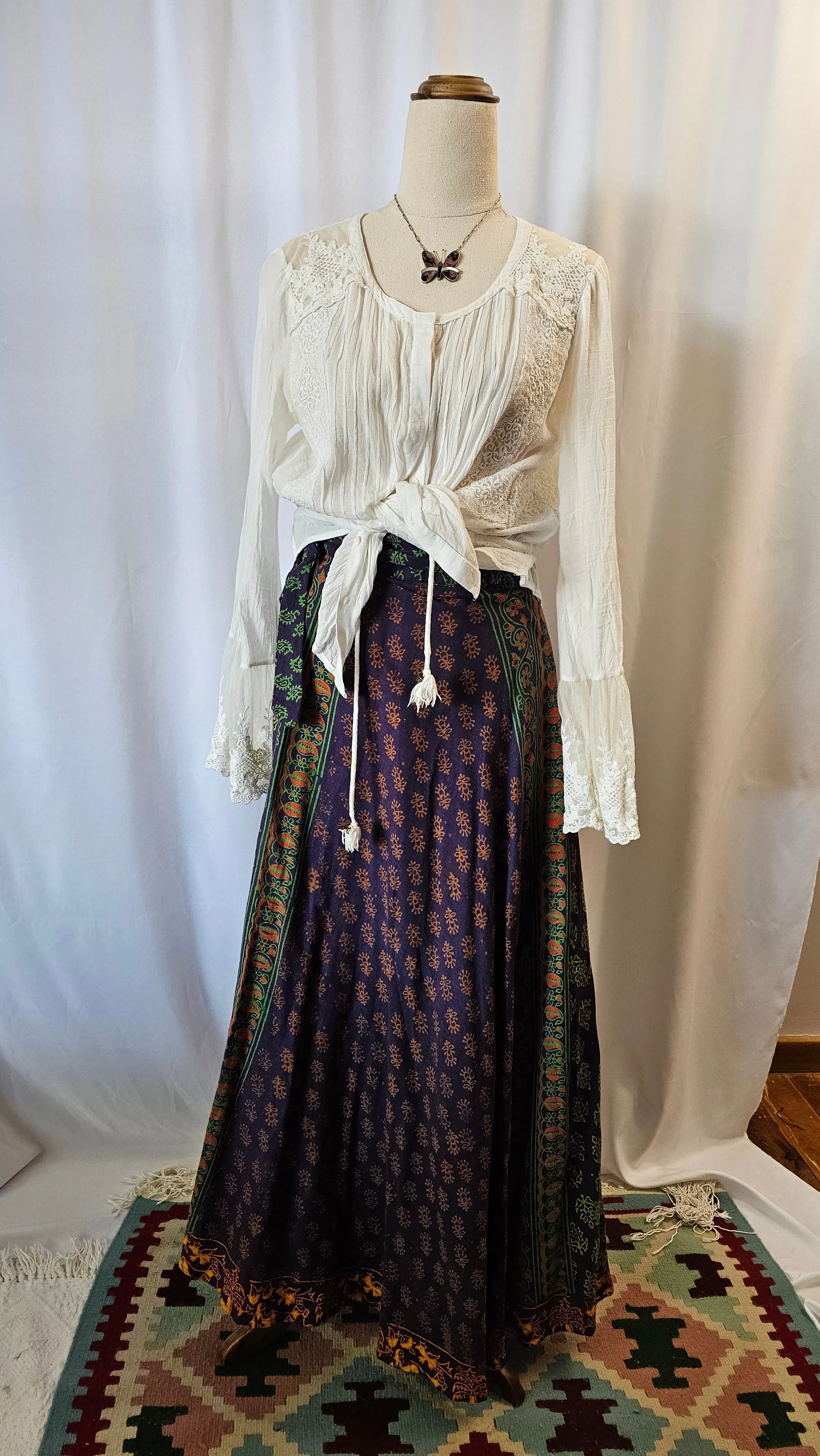 VINTAGE Indian Cotton Block Print Wrap Skirt