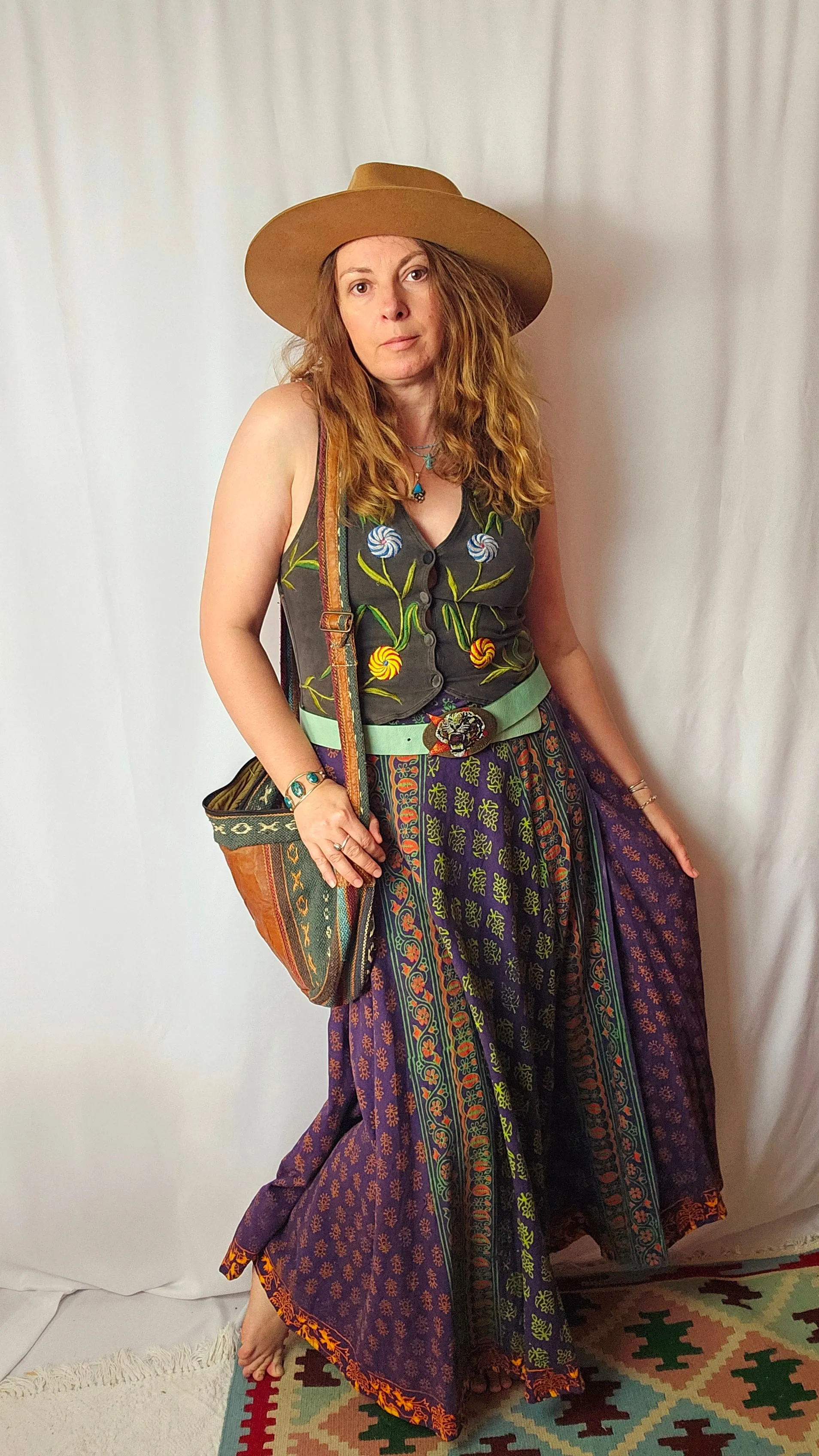 VINTAGE Indian Cotton Block Print Wrap Skirt